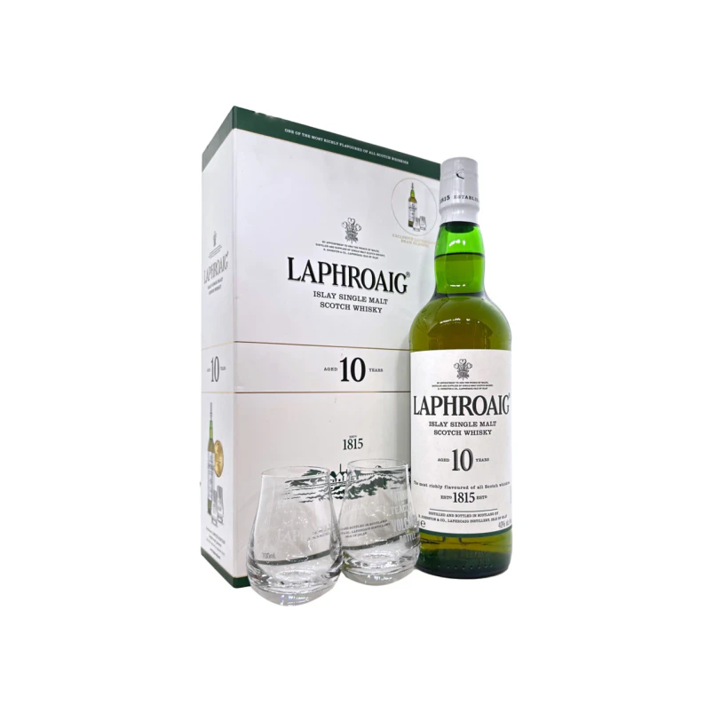 Laphroaig 10 Year Old & 2 Glasses Single Malt Scotch Whisky Gift Pack 700ml