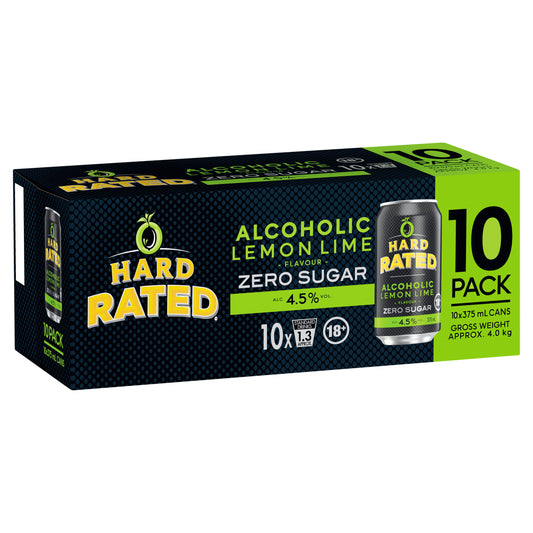 Hard Rated Lemon Lime Zero Sugar 10 Pack Can 375ml