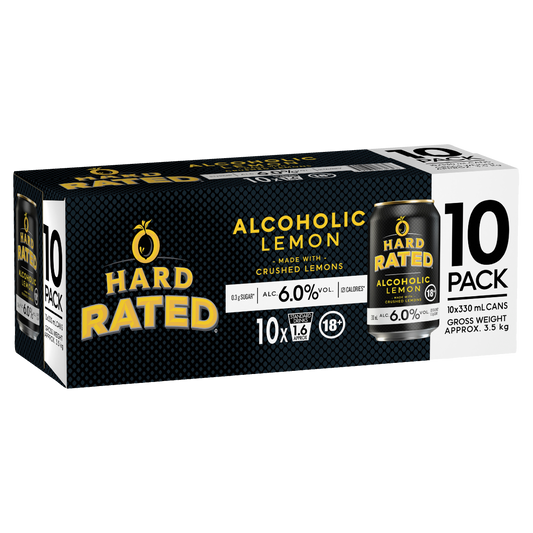 Hard Rated Alcoholic Lemon 6% 10 Pack Cans 330ml