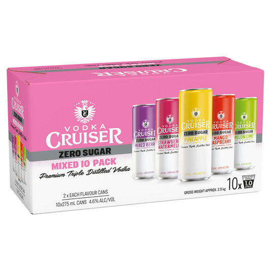 Vodka Cruiser Zero Sugar Mixed 10 Pack Cans 275ml