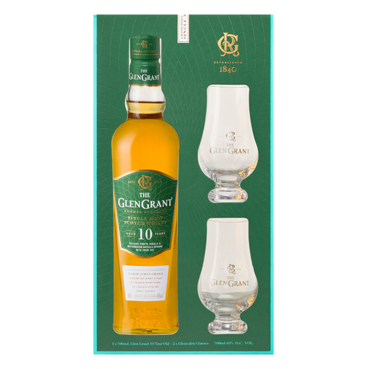 The Glen Grant 10 Year Old & 2 Glasses Single Malt Scotch Whisky Gift Pack 700ml