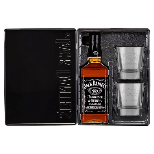 Jack Daniel's Tennessee Whiskey and 2 Glasses Tin Gift Pack 700ml