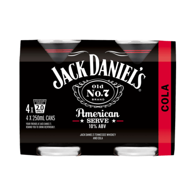 Jack Daniel's Tennessee Whiskey American Serve & Cola 10% Cans 250ml